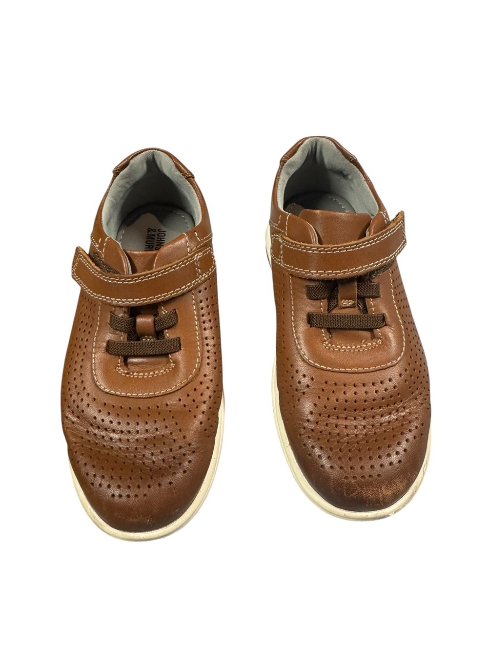 Johnston & Murphy Kids Brown Perforated Leather Hook-and-Loop Dress Shoes